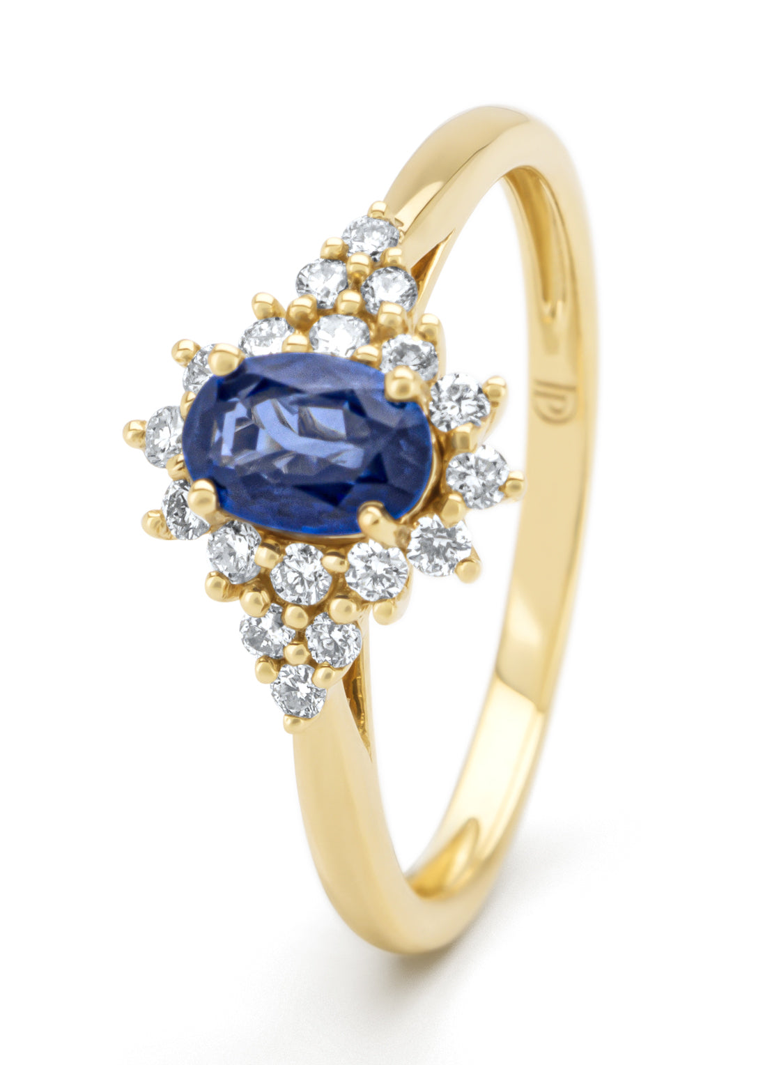 Geelgouden ring, 0.60 ct blauwe saffier, Eden