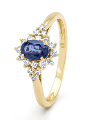 Yellow gold ring, 0.60 ct blue sapphire, Eden