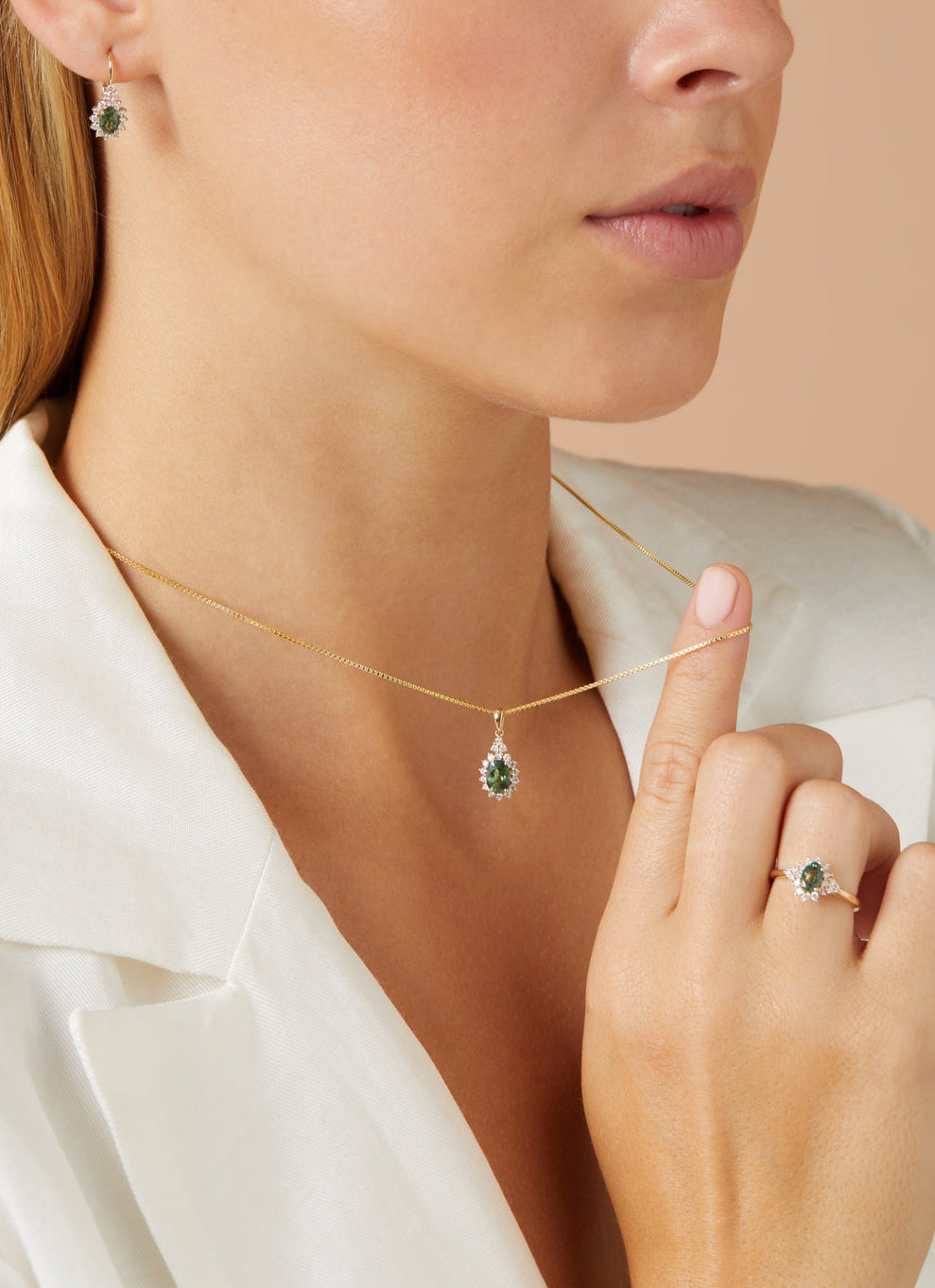 Geelgouden hanger, 1.00 ct groene saffier, Eden