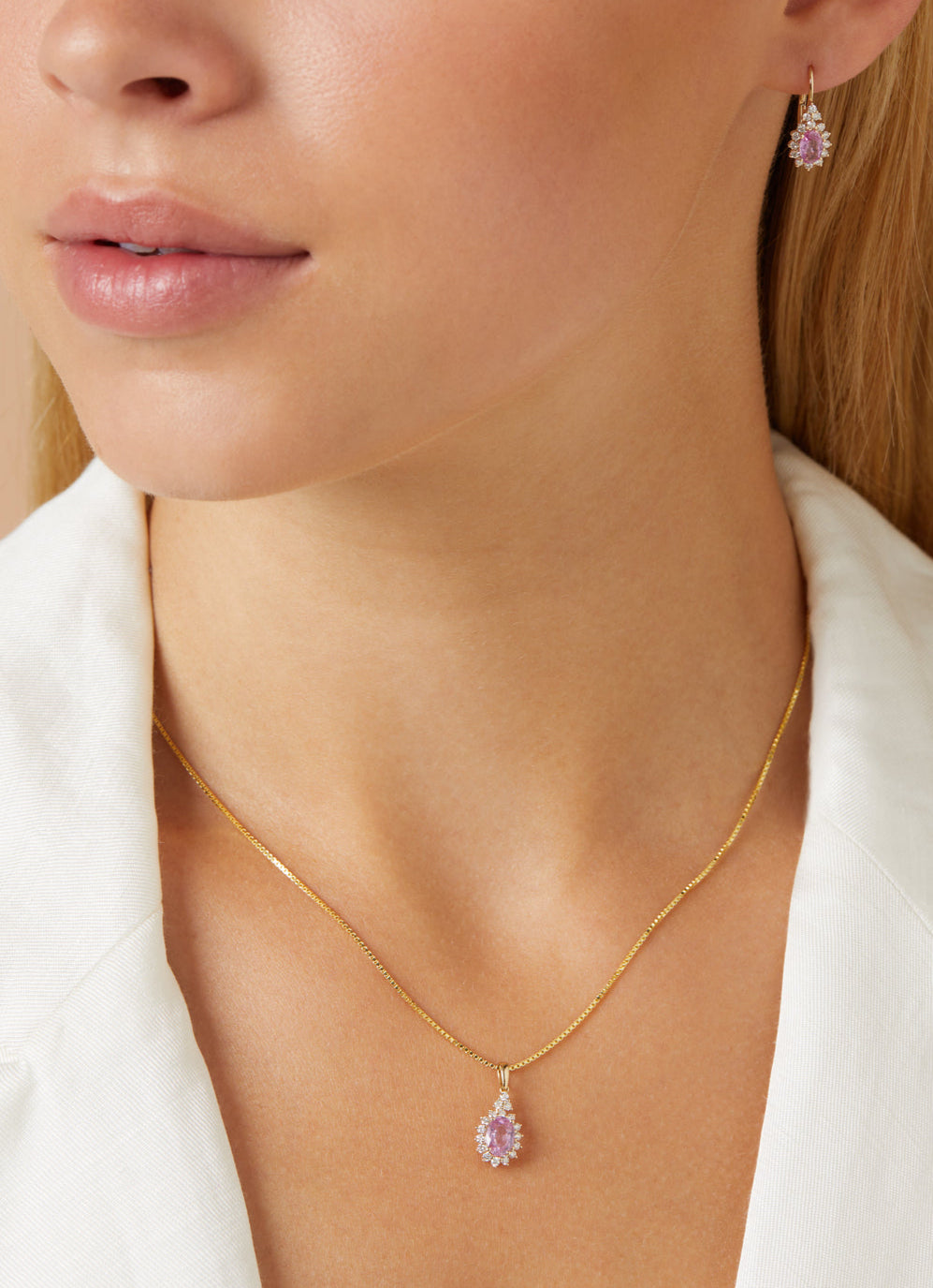 Geelgouden hanger, 1.00 ct roze saffier, Eden