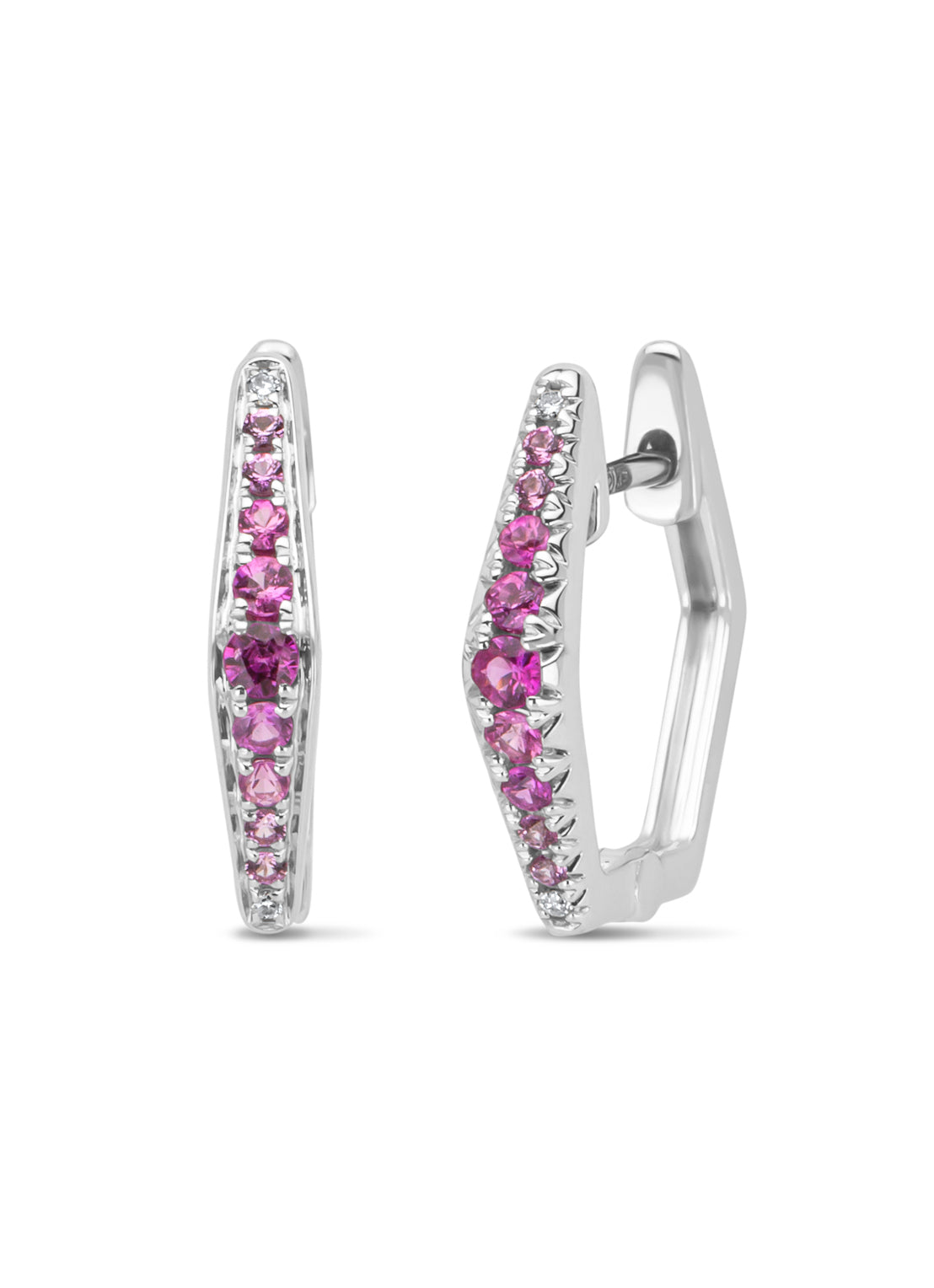 White gold ear jewelry, 0.22 ct pink sapphire, ensemble