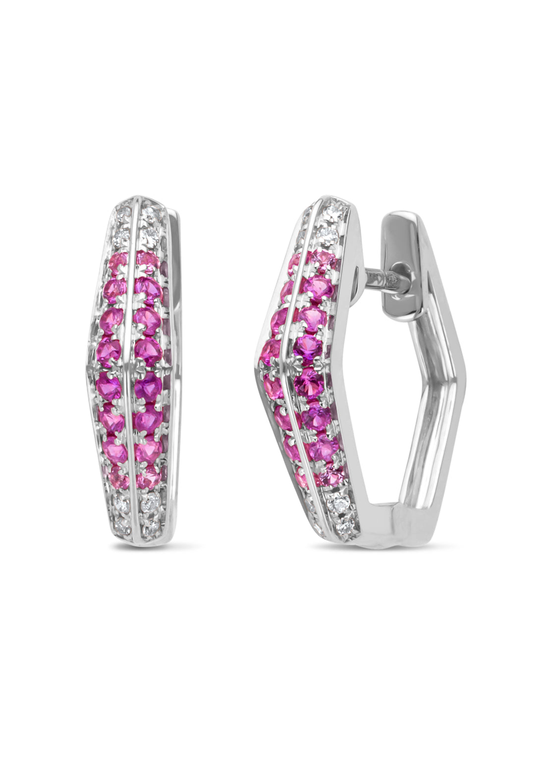 White gold ear jewelry, 0.30 ct pink sapphire, ensemble