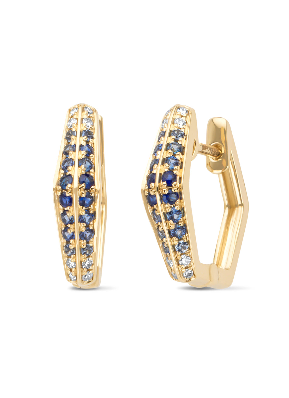 Yellow gold earrings, 0.30 ct blue sapphire, Ensemble