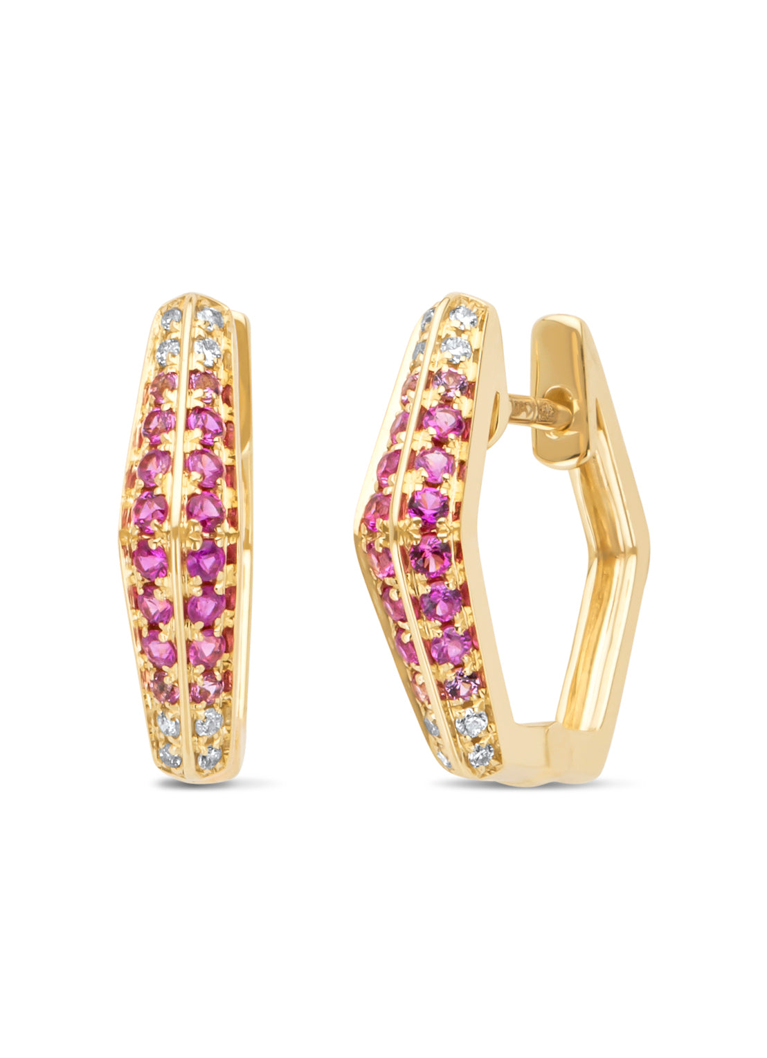 Geelgouden oorsieraden, 0.30 ct roze saffier, Ensemble