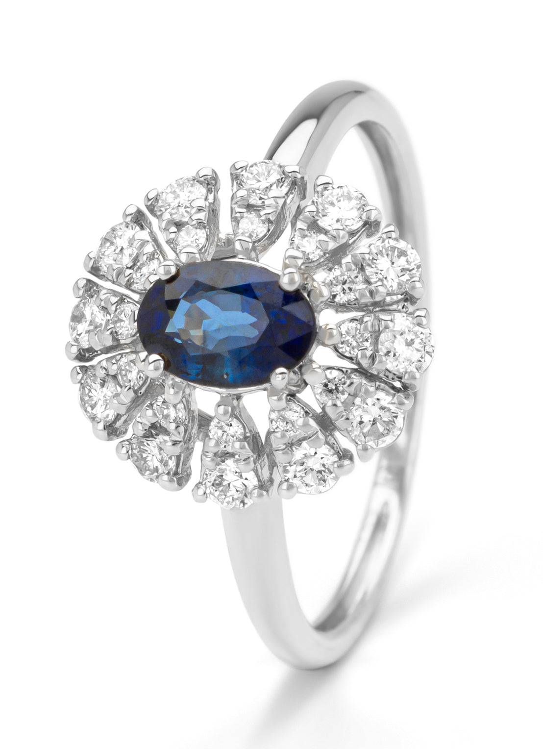 Witgouden ring, 0.64 ct blauwe saffier, Majestic