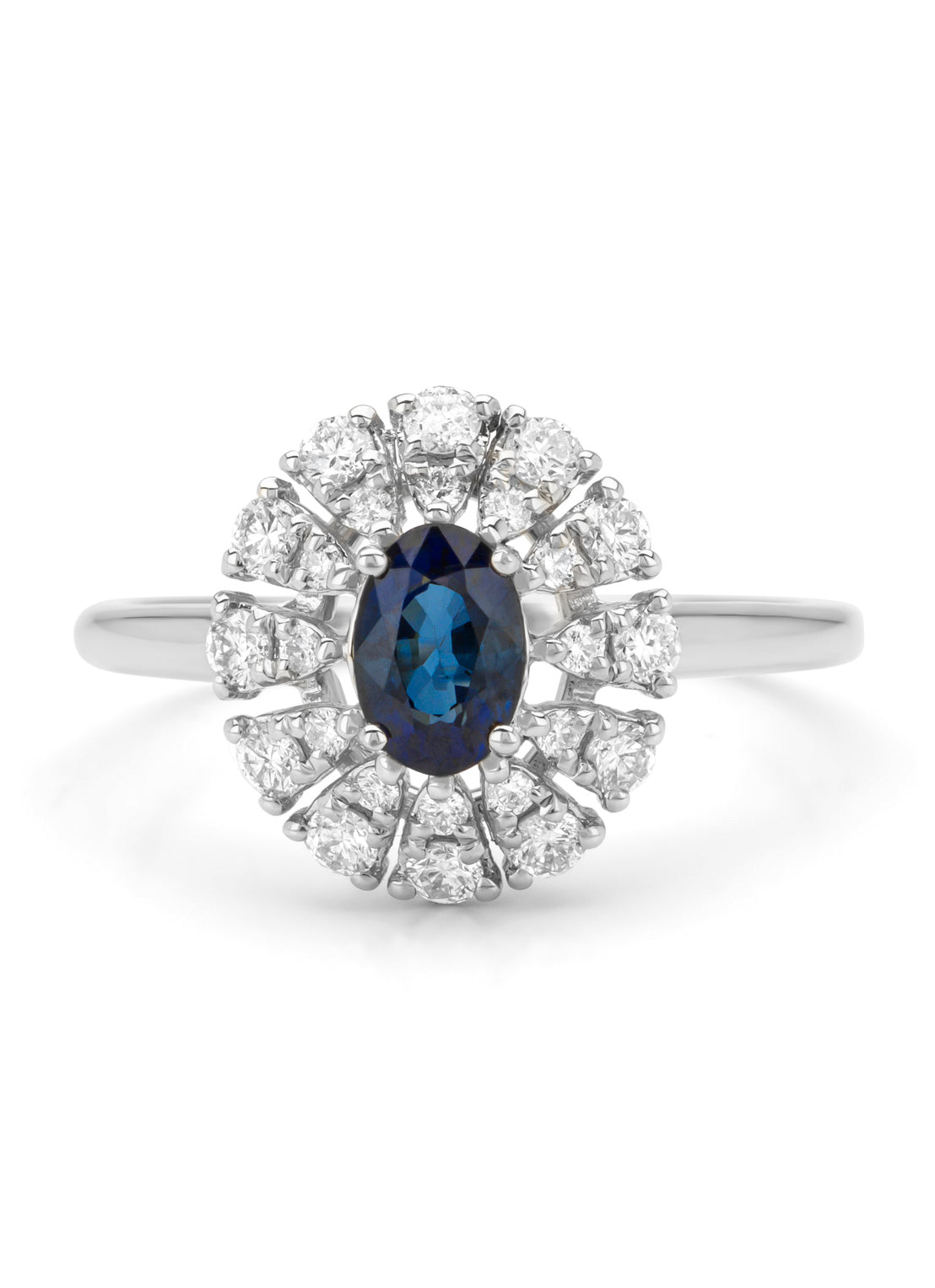 Witgouden ring, 0.64 ct blauwe saffier, Majestic