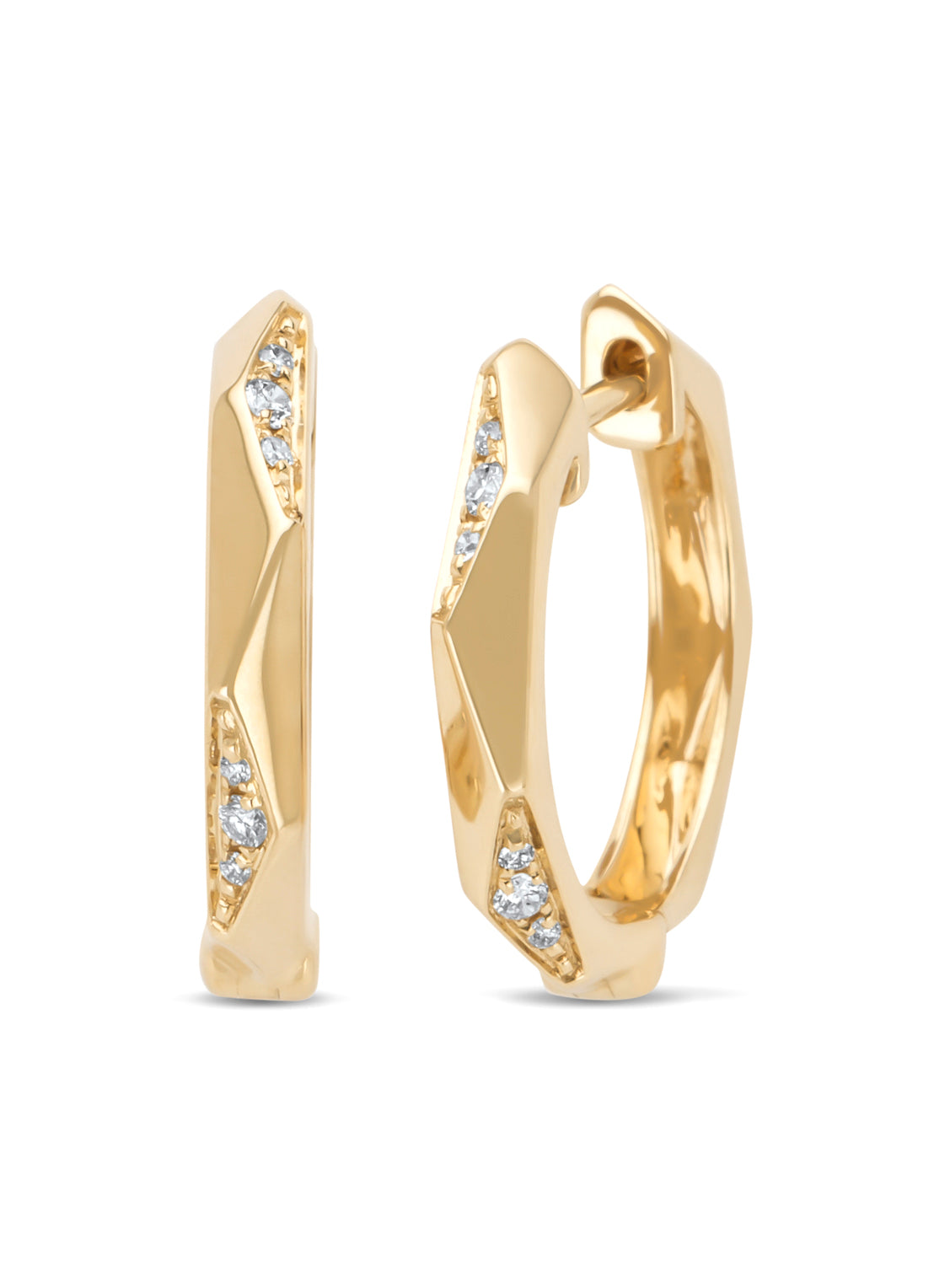 Yellow gold ear jewelry, 0.07 ct diamond, ensemble