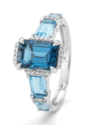 White gold ring, 1.76 ct London Topaz, gallery