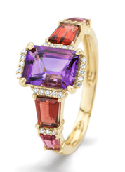 Yellow gold ring, 1.36 ct purple amethist, gallery
