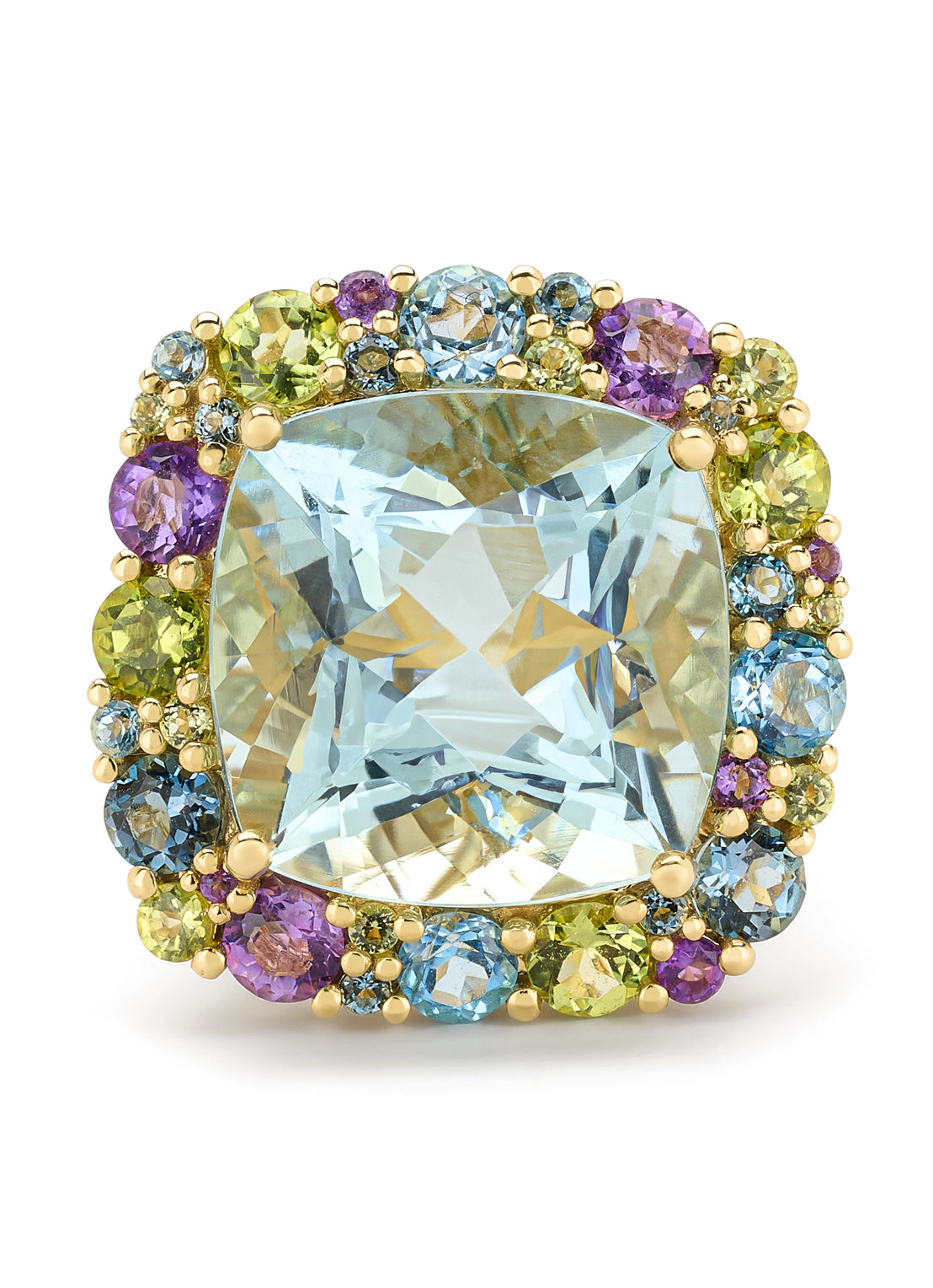 Yellow gold ring, 12.36 ct aquamarijn, gallery