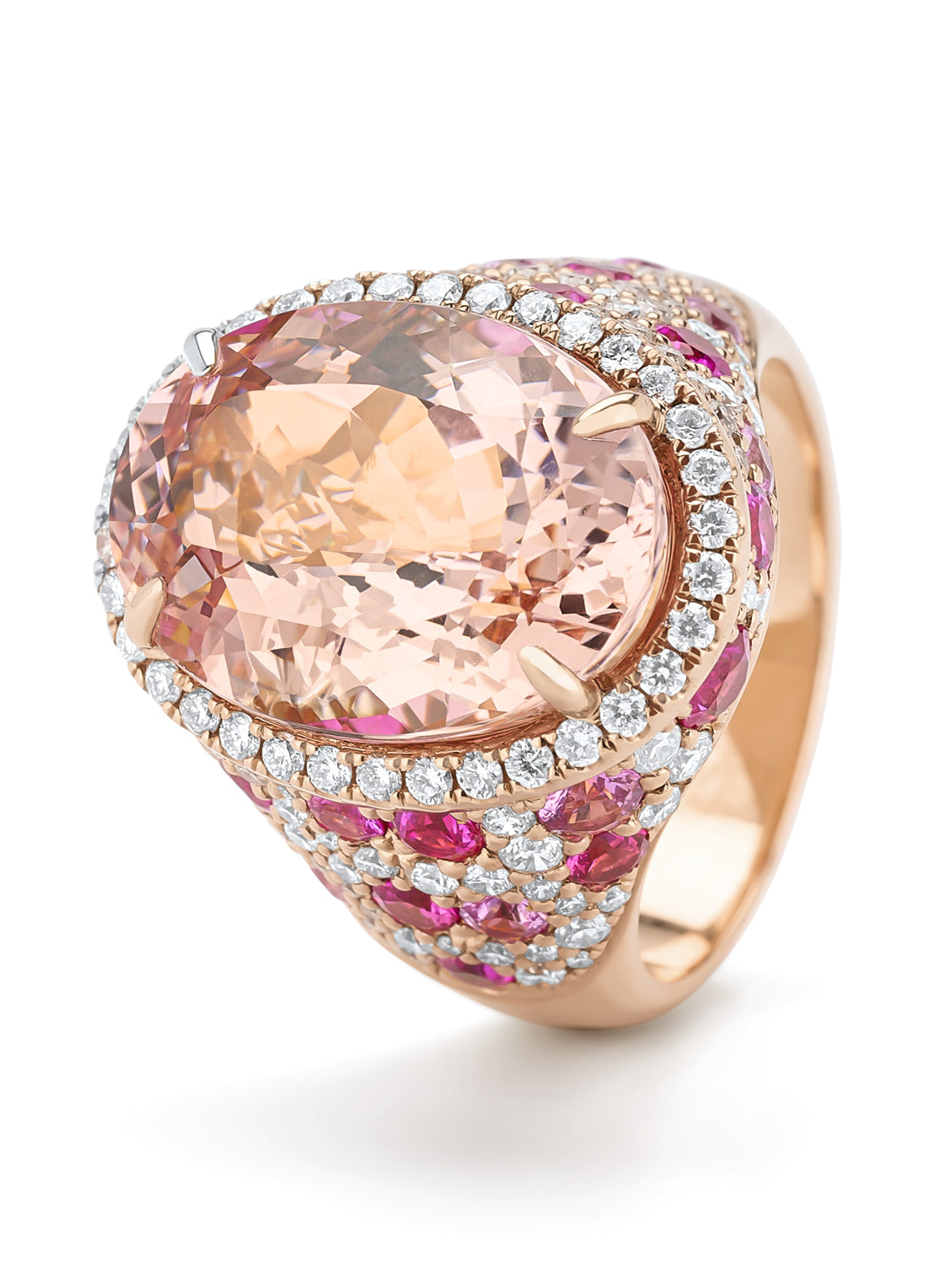 Rose gold ring, 10.30 ct pink morganite, Gallery