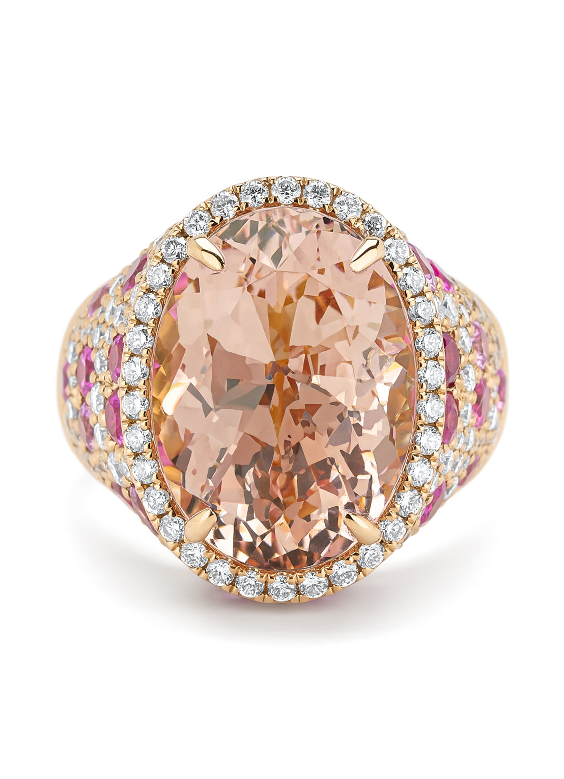 Rose gold ring, 10.30 ct pink morganite, Gallery