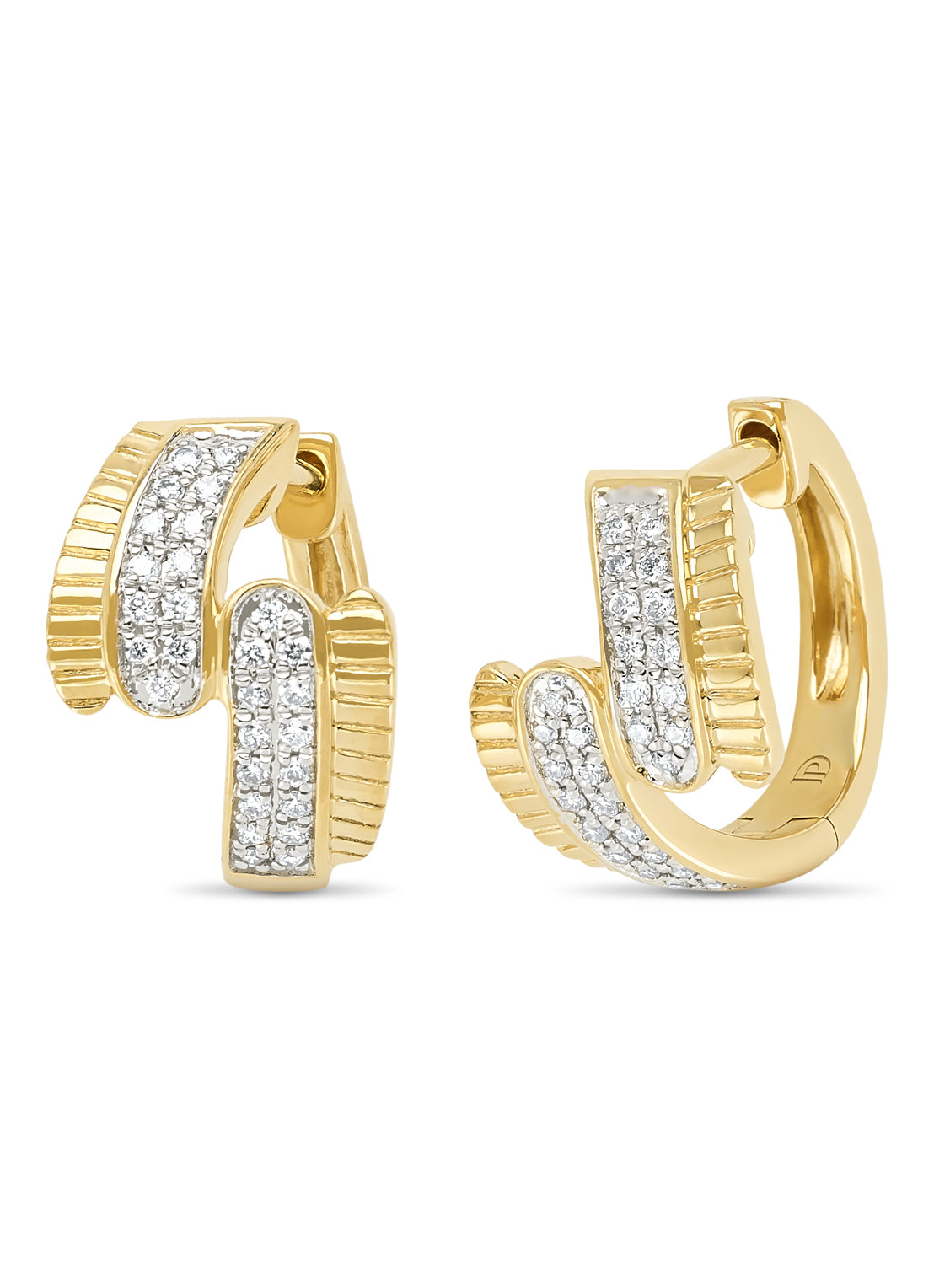 Yellow gold earrings, 0.16 ct diamond, Caviar