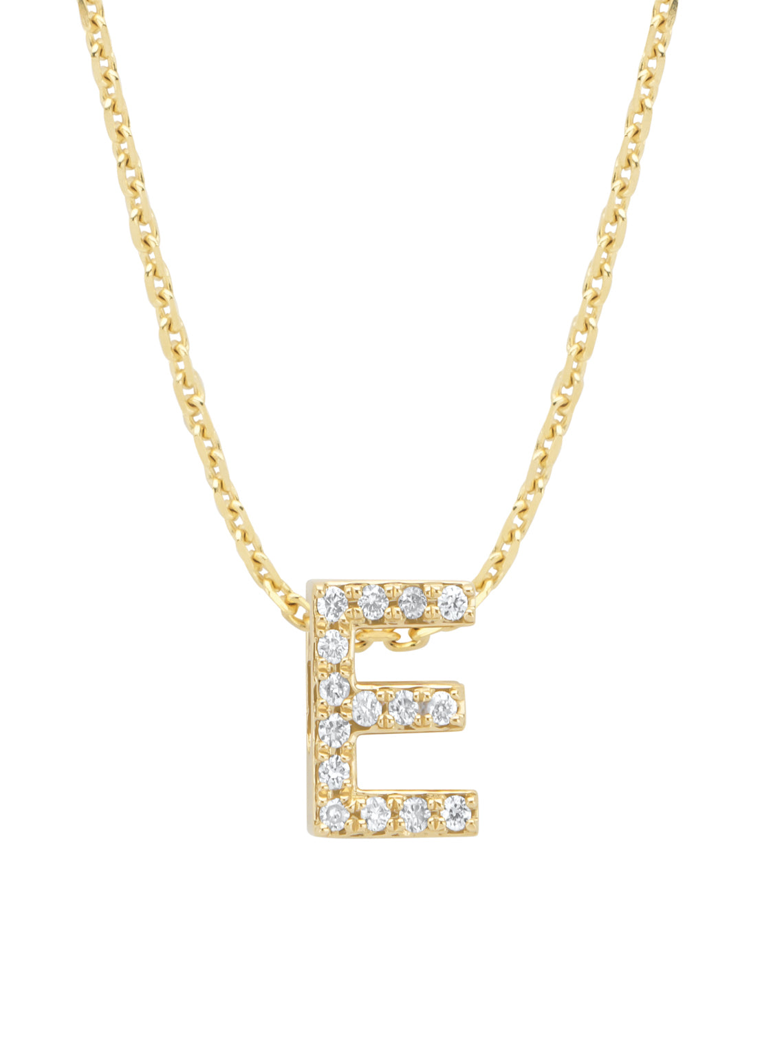 Yellow gold pendant E, 0.05 ct diamond, Alphabet