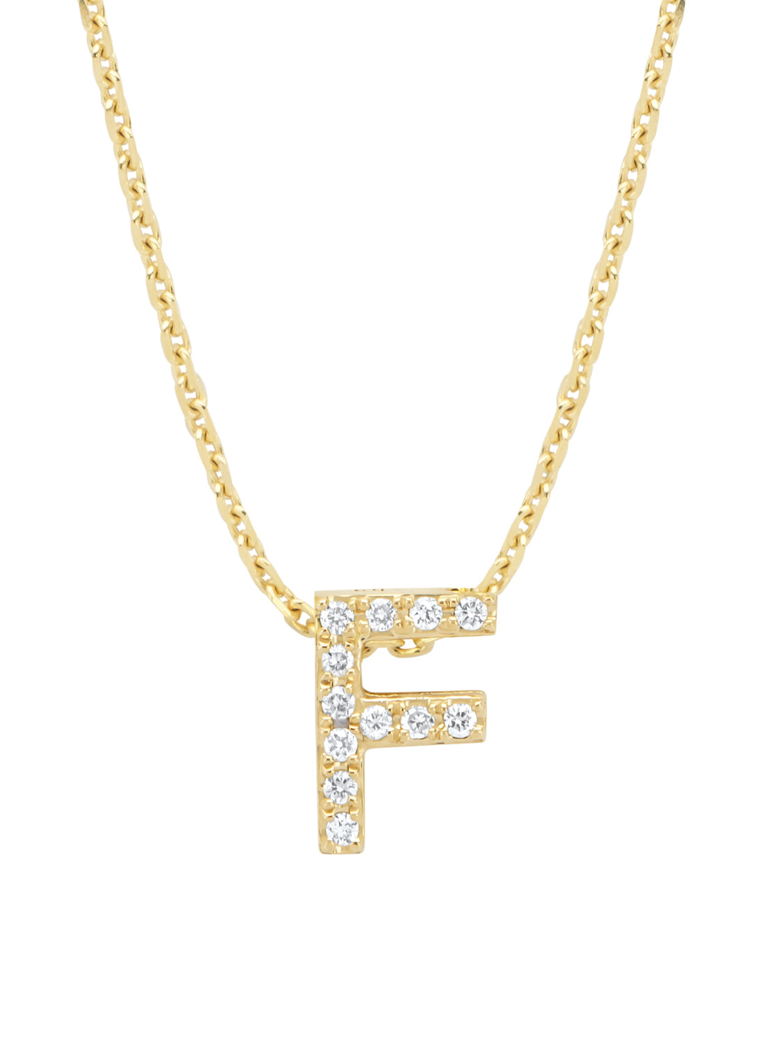Yellow gold pendant F, 0.04 ct diamond, Alphabet
