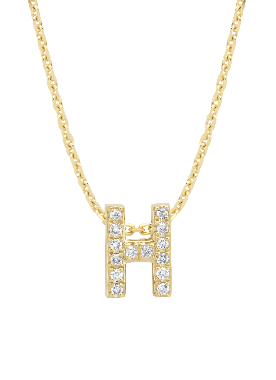 Yellow gold pendant H, 0.05 ct diamond, Alphabet