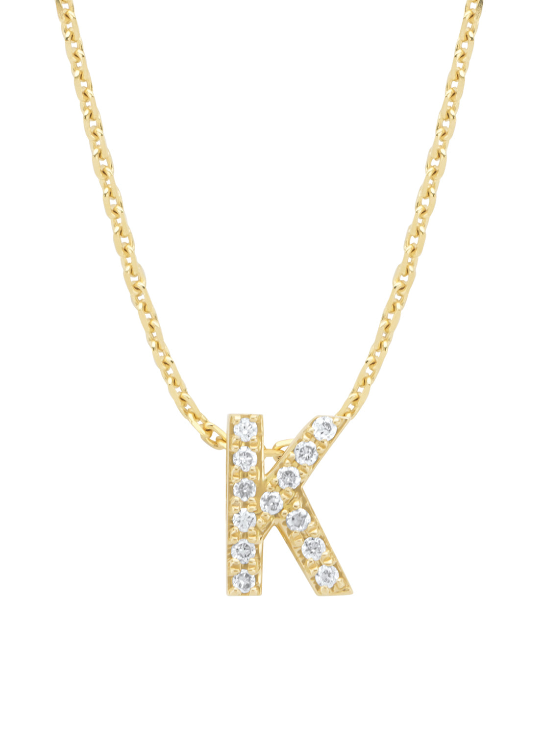 Yellow gold pendant K, 0.05 ct diamond, Alphabet
