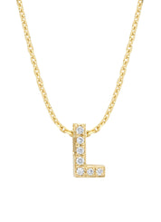 Geelgouden hanger L, 0.03 ct diamant, Alphabet