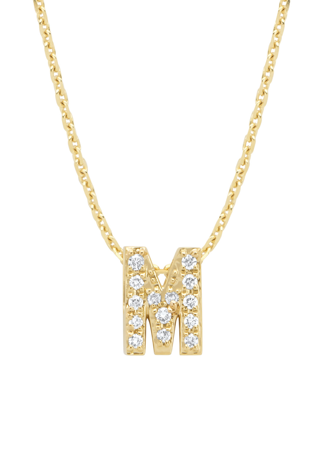 Yellow gold pendant M, 0.06 ct diamond, Alphabet