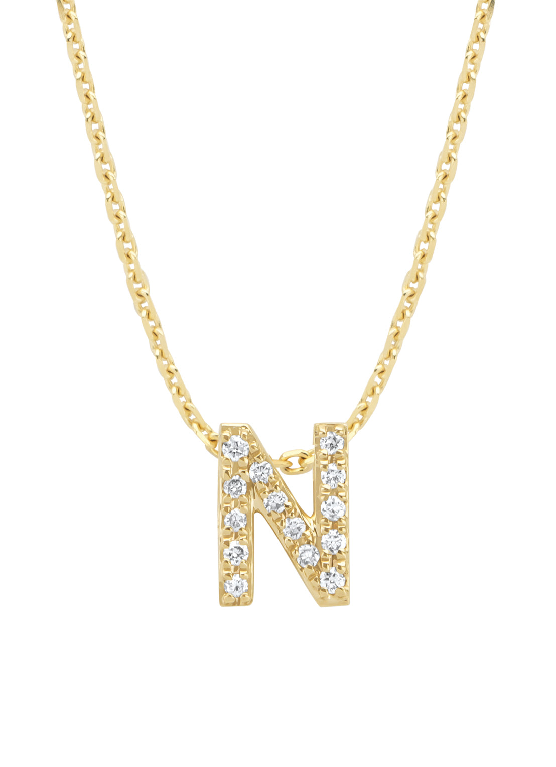 Yellow gold pendant N, 0.05 ct diamond, Alphabet