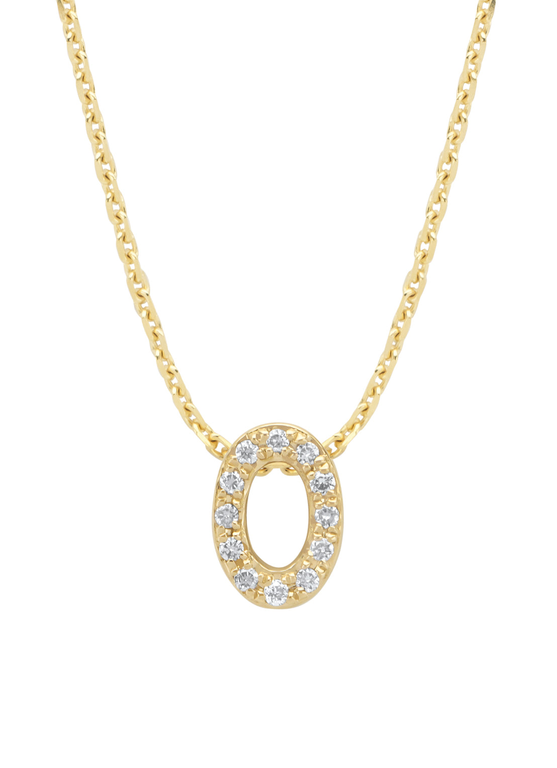 Yellow gold pendant O, 0.05 ct diamond, Alphabet