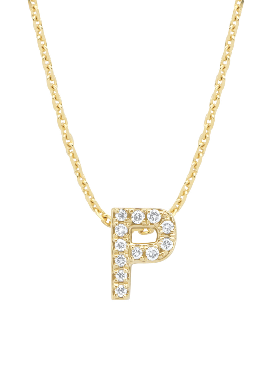 Yellow gold pendant P, 0.05 CT Diamond, Alphabet