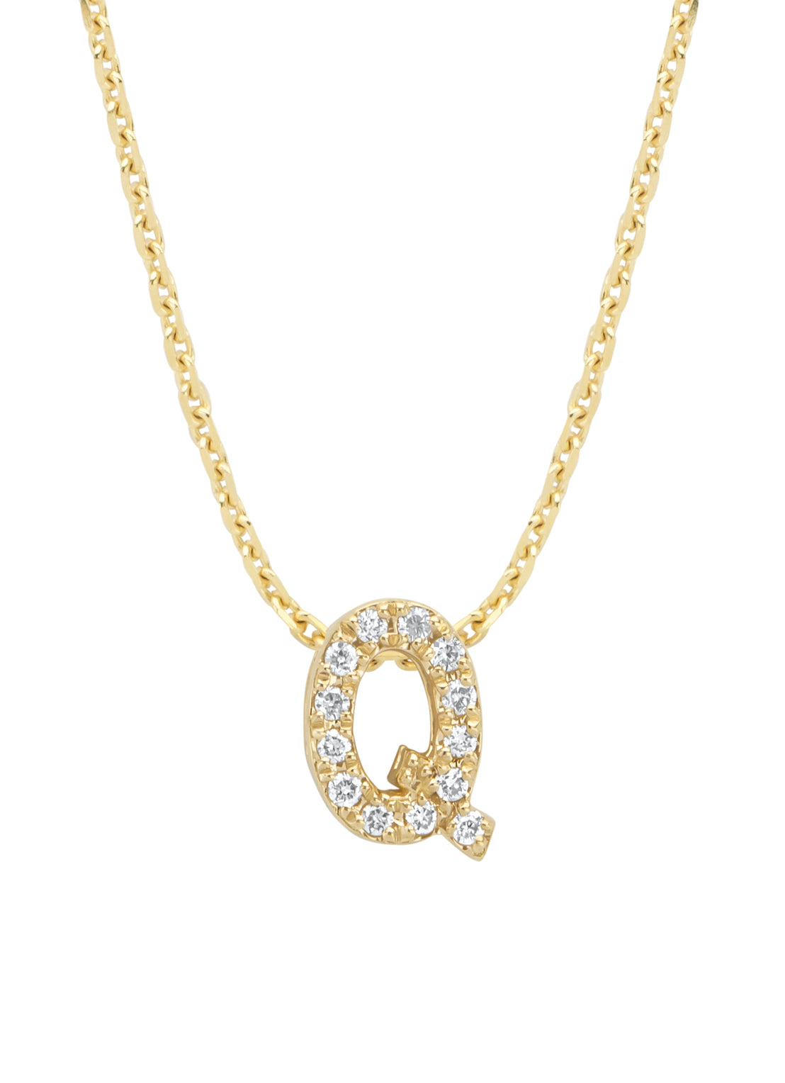 Yellow gold pendant Q, 0.05 ct diamond, Alphabet
