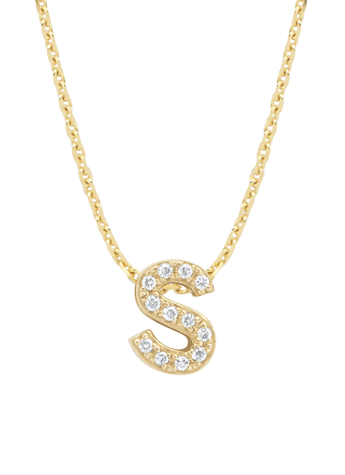 Yellow gold pendant S, 0.04 ct diamond, Alphabet