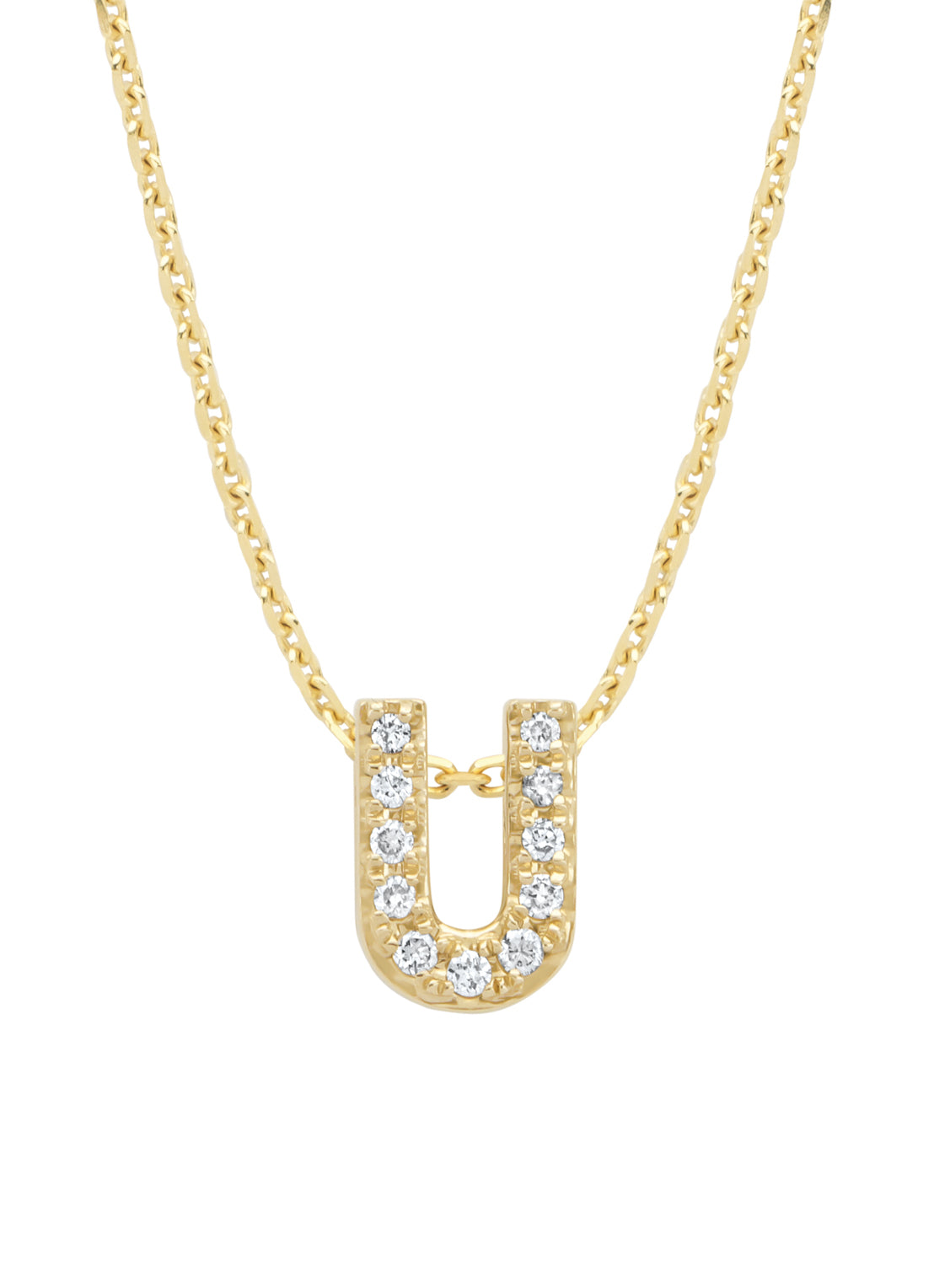 Yellow gold pendant U, 0.05 ct diamond, Alphabet