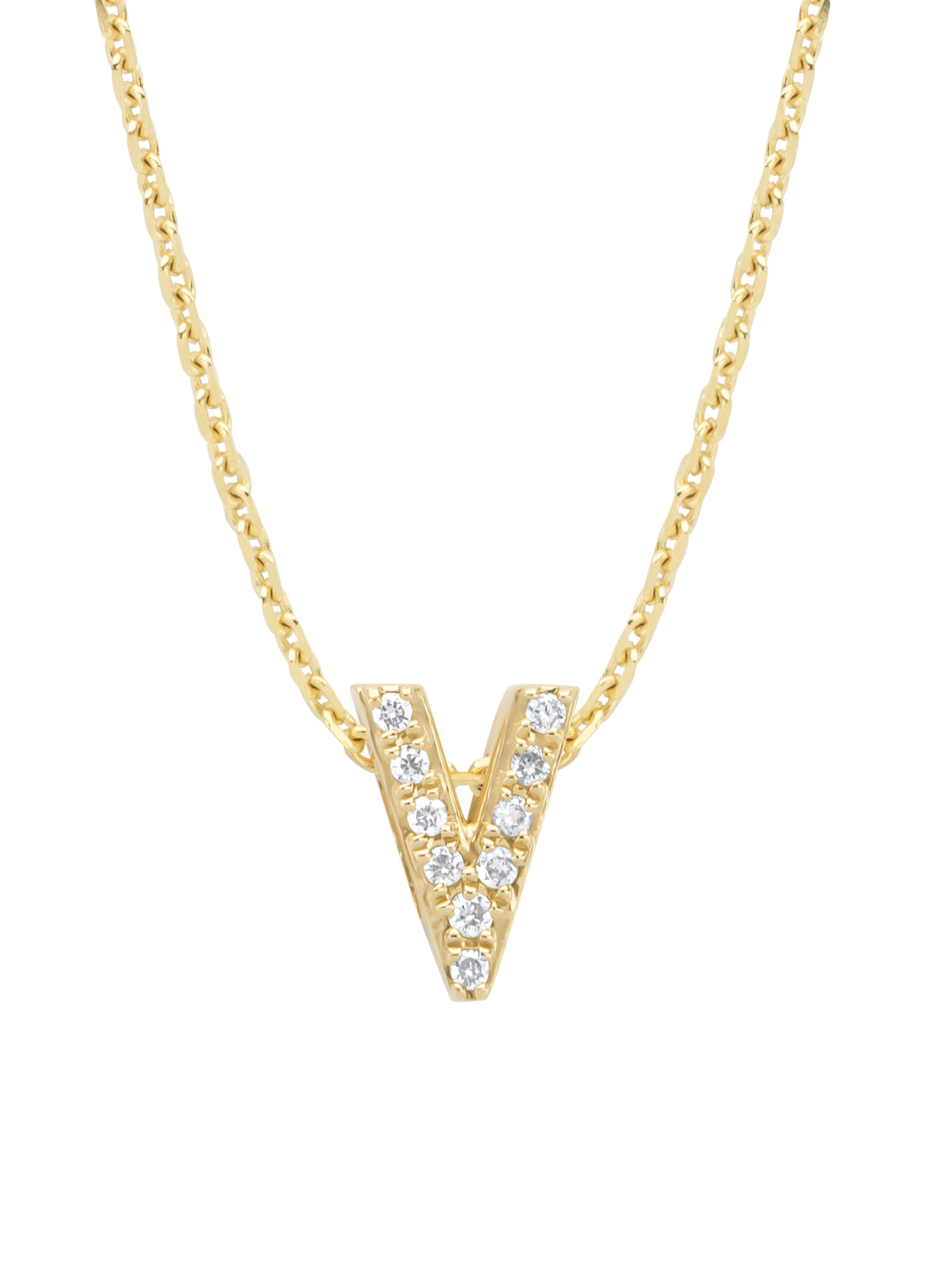Yellow gold pendant V, 0.04 ct diamond, Alphabet