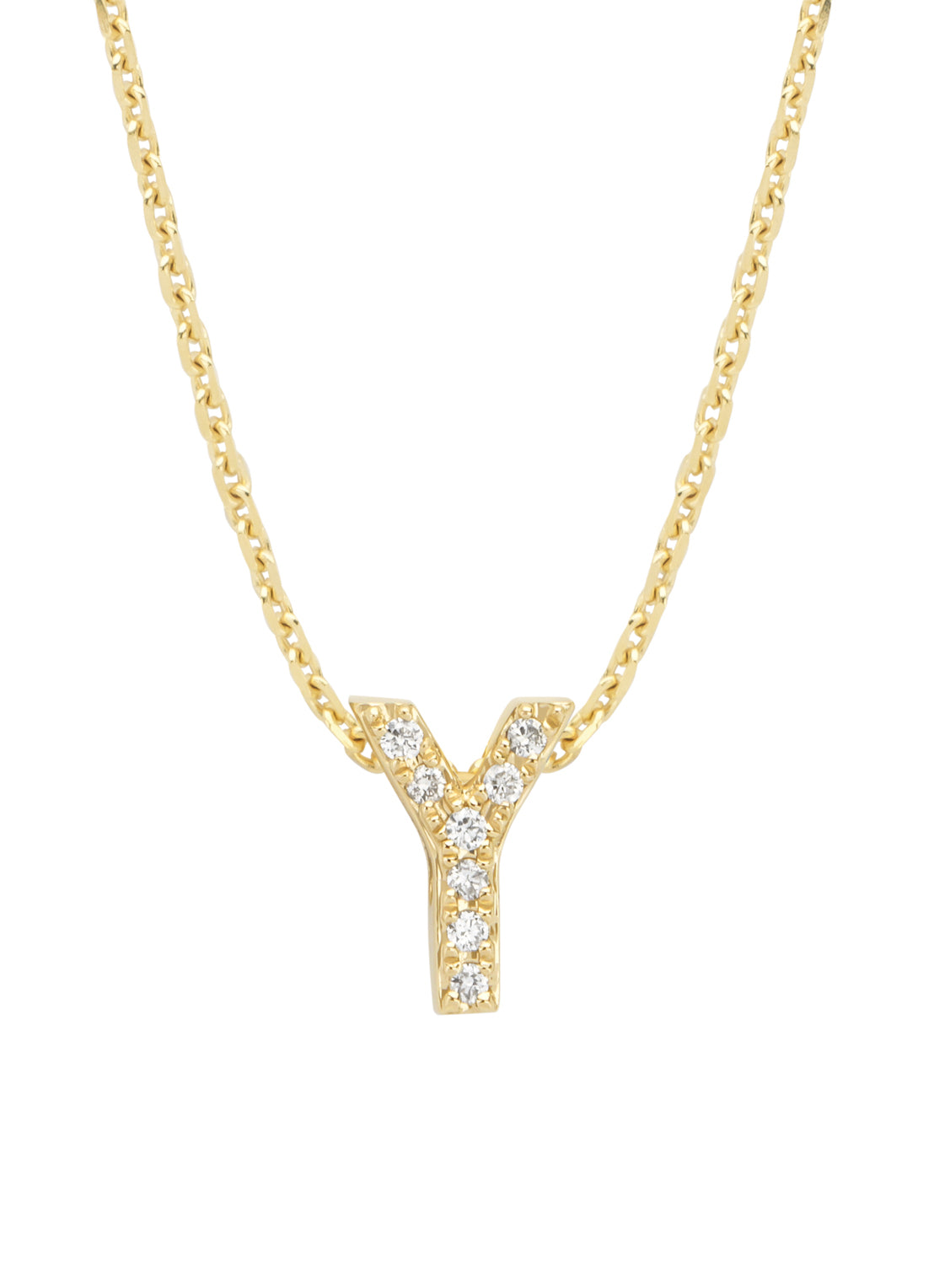 Yellow gold pendant Y, 0.03 ct diamond, Alphabet
