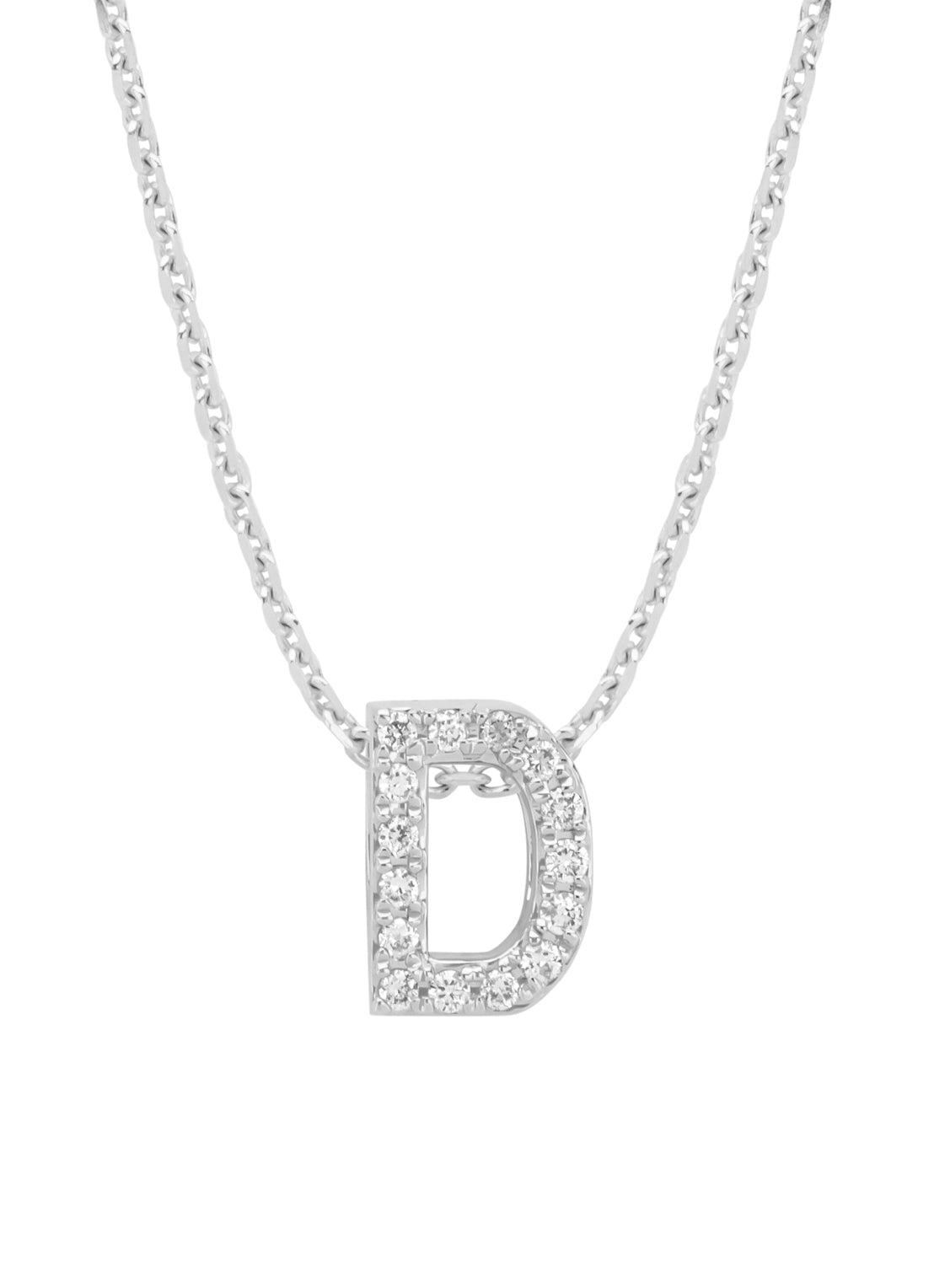 White gold pendant D, 0.06 ct diamond, Alphabet