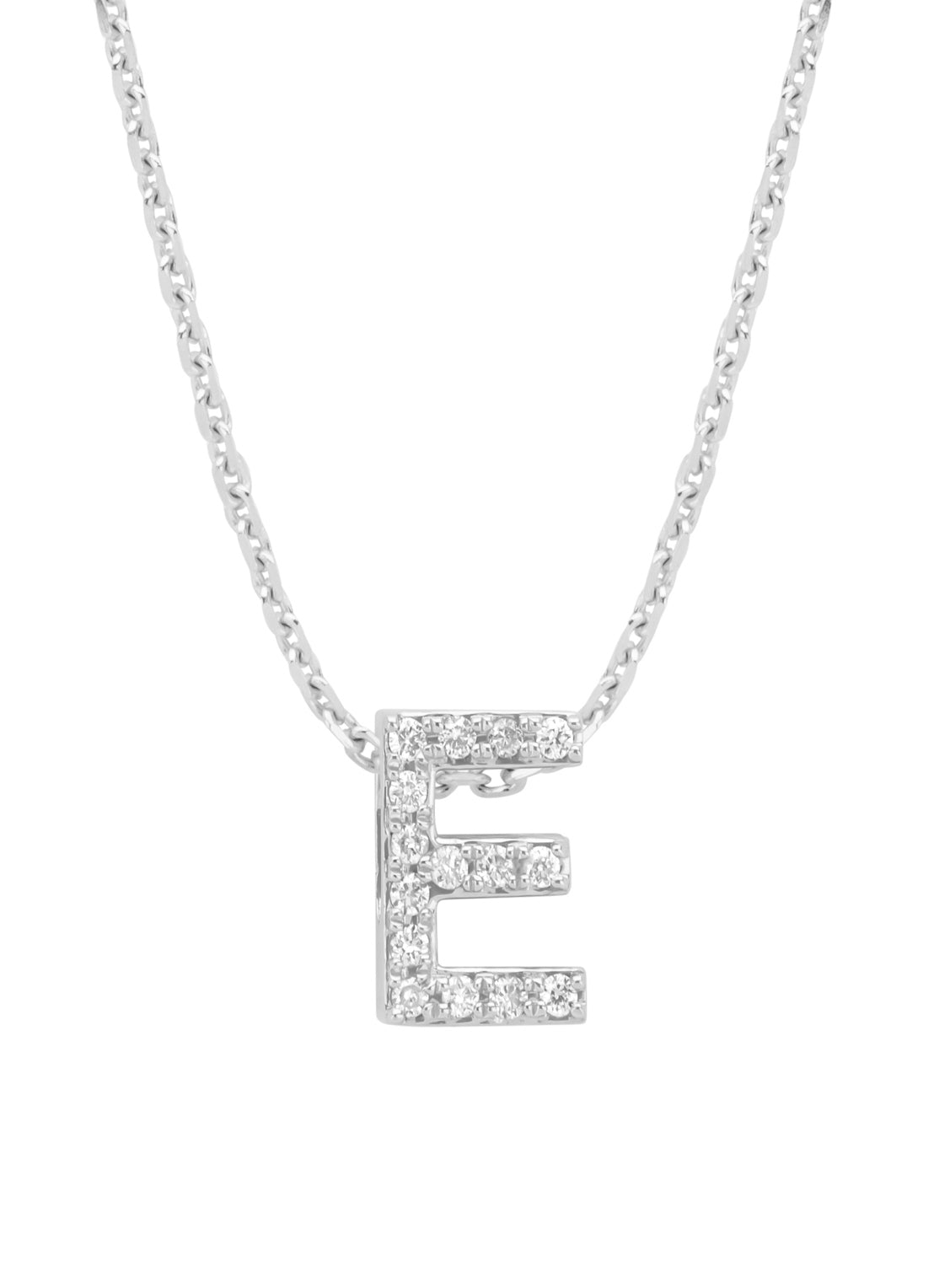 White gold pendant E, 0.05 ct diamond, Alphabet