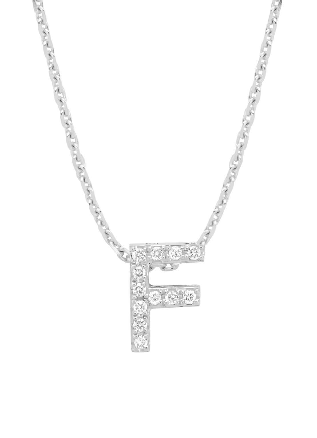 White gold pendant F, 0.04 ct diamond, Alphabet