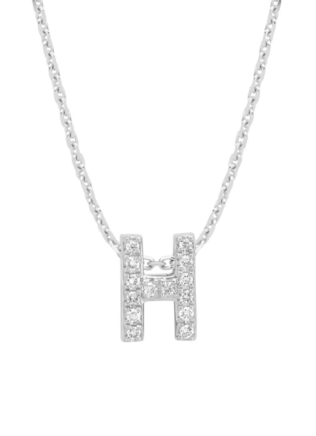 White gold pendant H, 0.05 ct diamond, Alphabet