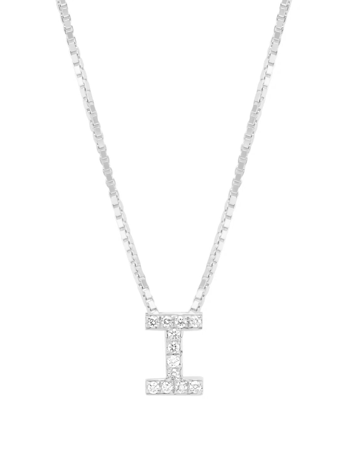 White gold pendant I, 0.05 CT Diamond, Alphabet
