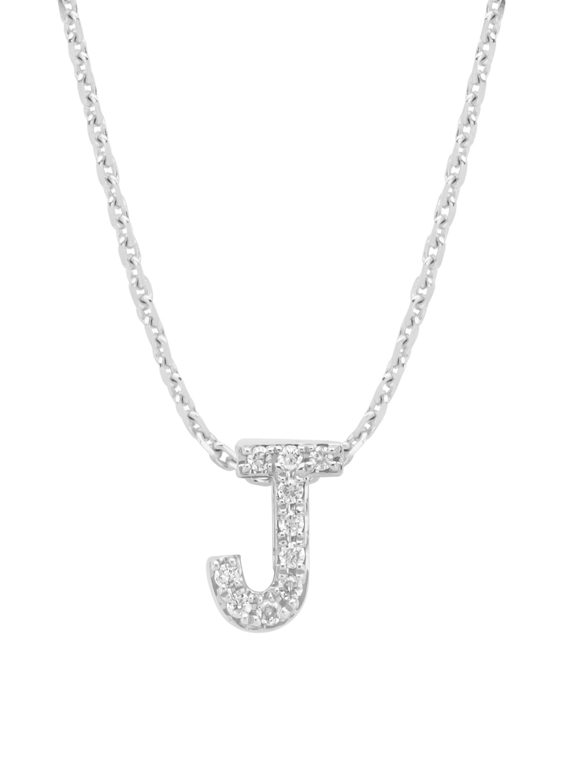White gold pendant J, 0.04 ct diamond, Alphabet