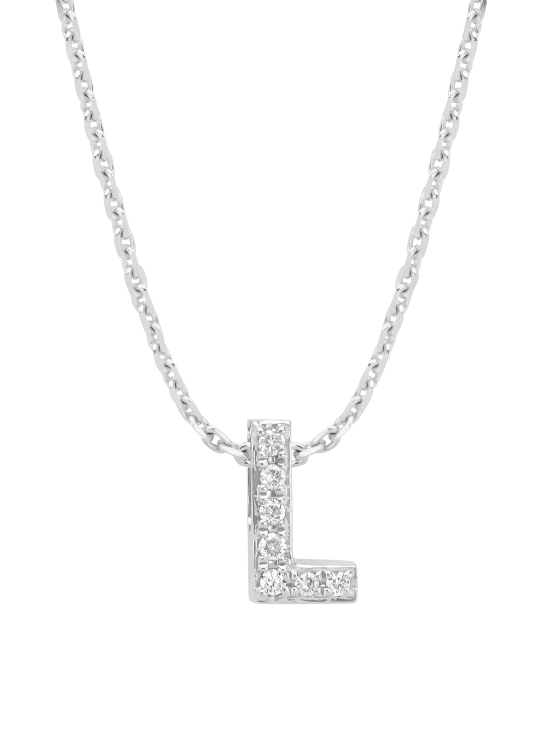 White gold pendant L, 0.03 ct diamond, Alphabet