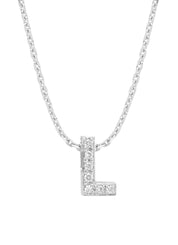 Witgouden hanger L, 0.03 ct diamant, Alphabet