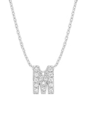 Witgouden hanger M, 0.06 ct diamant, Alphabet