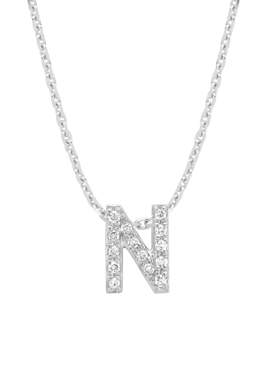 White gold pendant N, 0.05 ct diamond, Alphabet