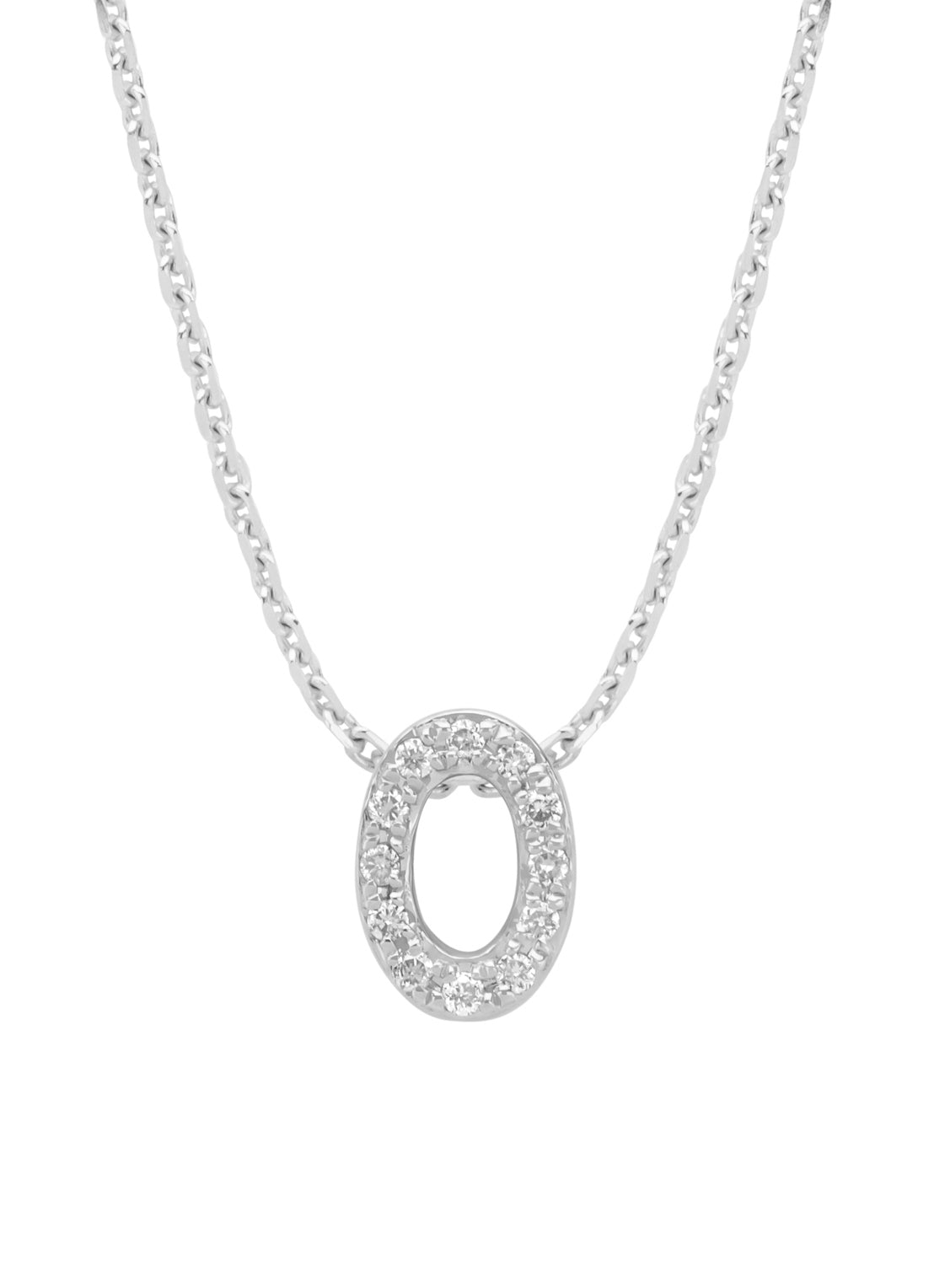 White gold pendant O, 0.05 ct diamond, Alphabet