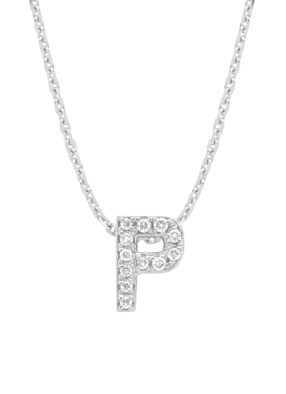 White gold pendant P, 0.05 ct diamond, Alphabet