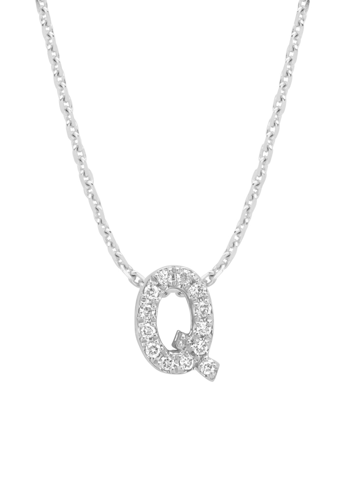 White gold pendant Q, 0.05 ct diamond, Alphabet