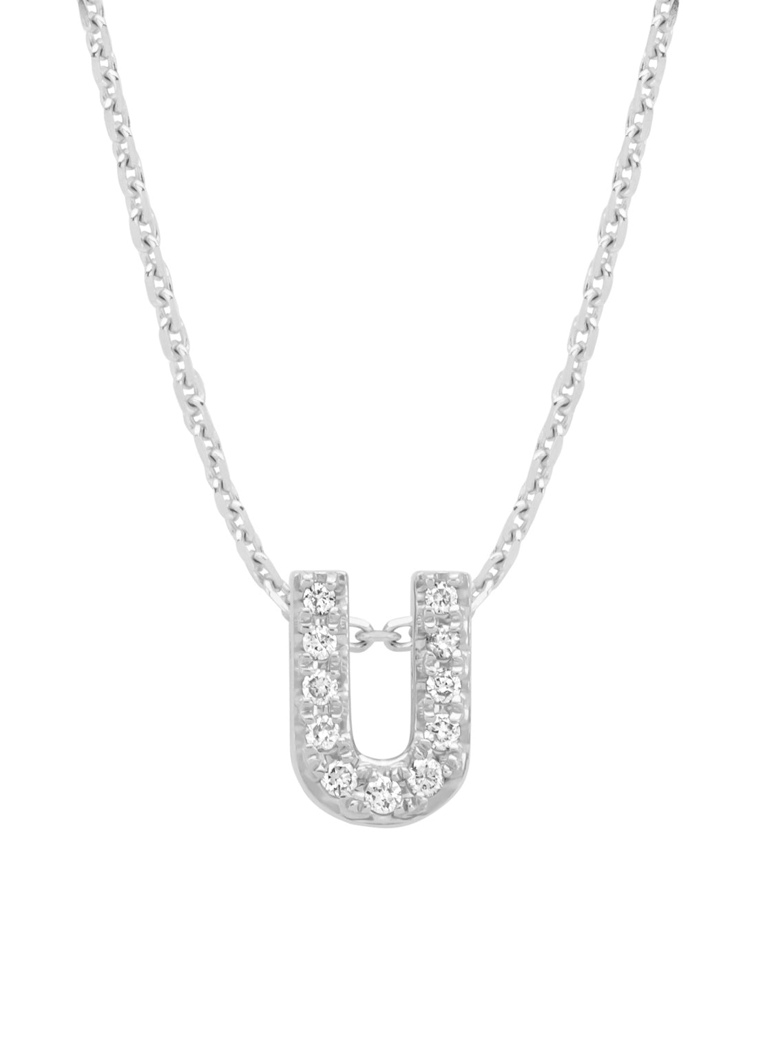 White gold pendant U, 0.05 ct diamond, Alphabet