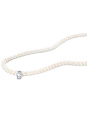 White gold pearl necklace, 0.60 ct aquamarijn, rivièra