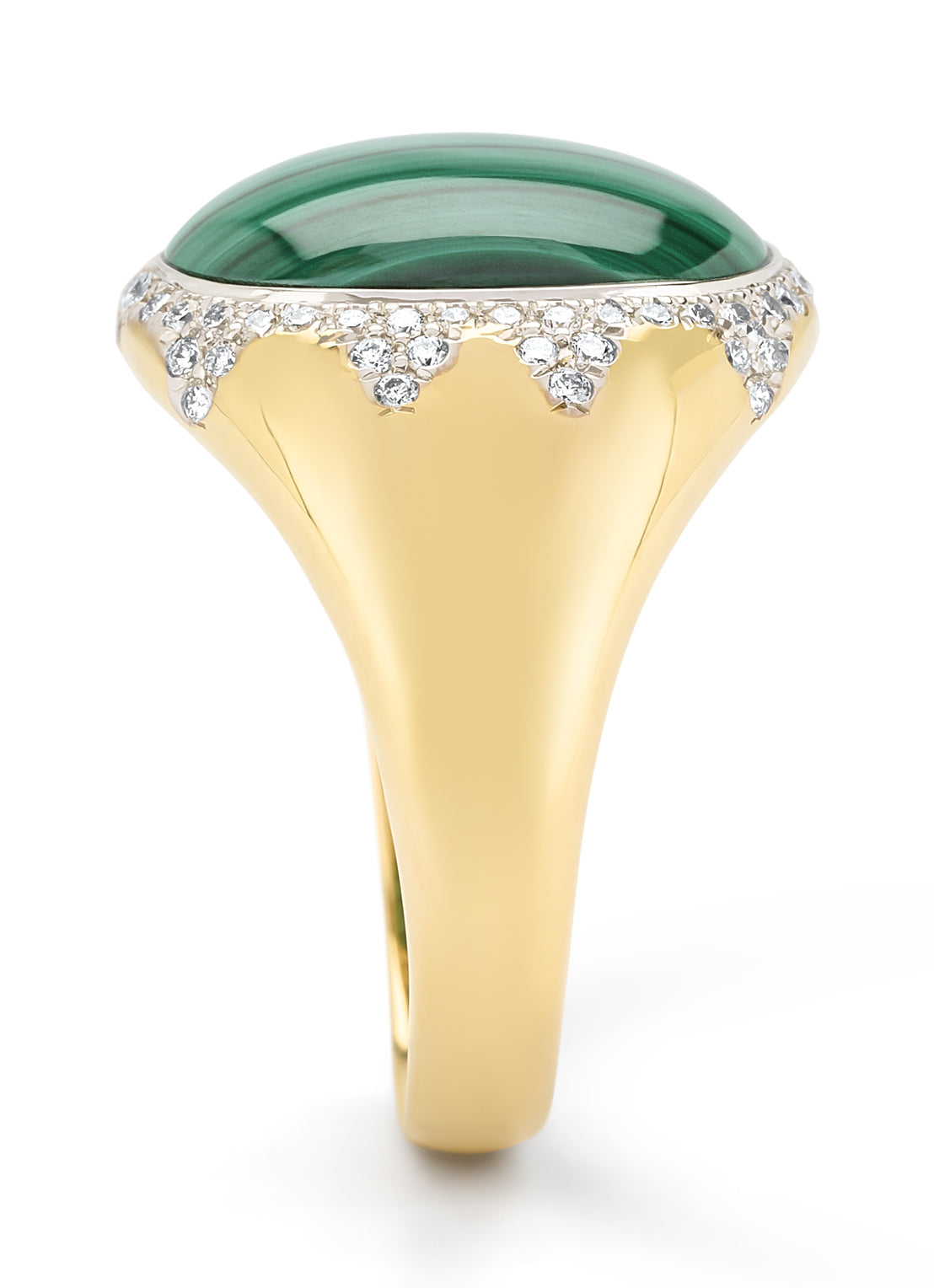 Yellow gold ring, 6.00 ct malachite, Gallery
