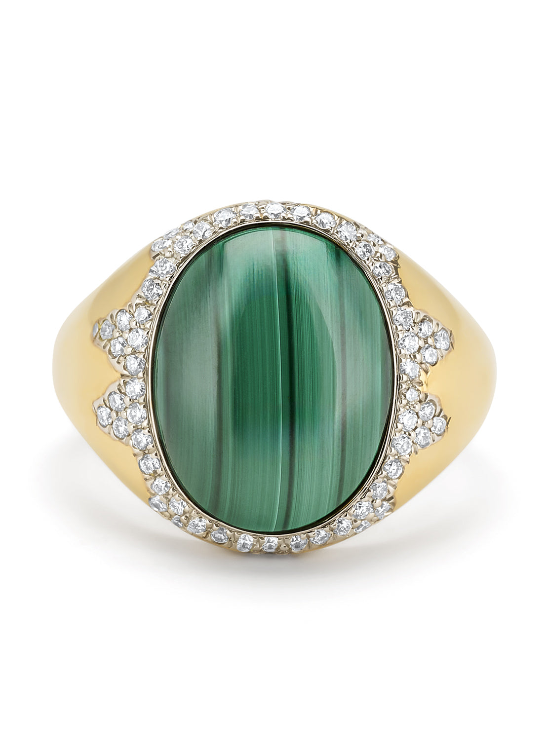 Yellow gold ring, 6.00 ct malachite, Gallery