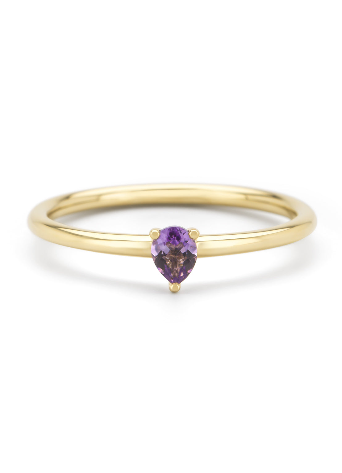 Yellow gold ring, 0.13 ct purple amethist, joy