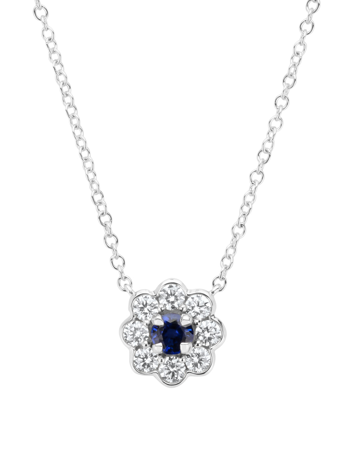 White gold necklace, 0.32 ct blue sapphire, Majestic